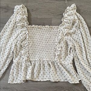 White Polka Dot Smocked Top